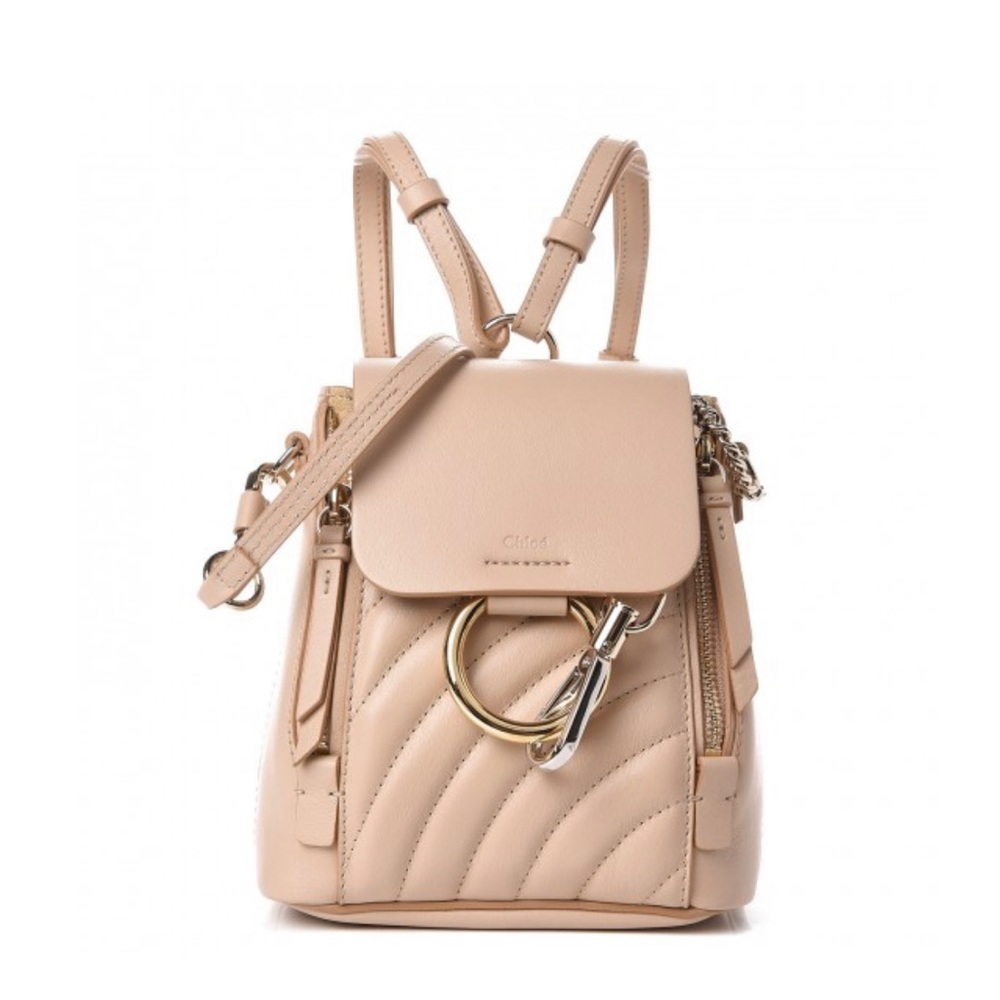 CHLOE Calfskin Mini Faye Backpack in Pearl Beige